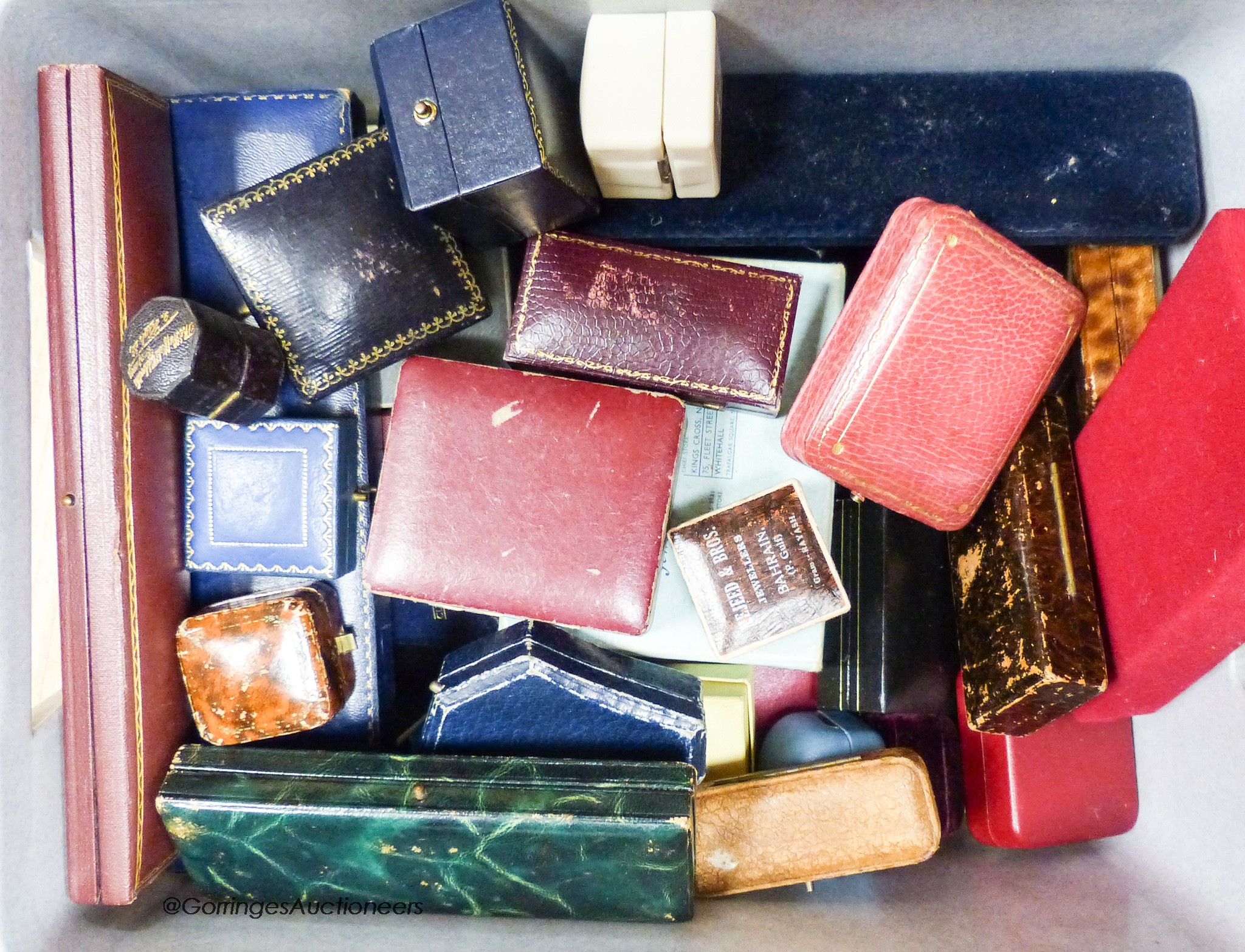 A large quantity of antique and later jewellery boxes, including two by Garrard.